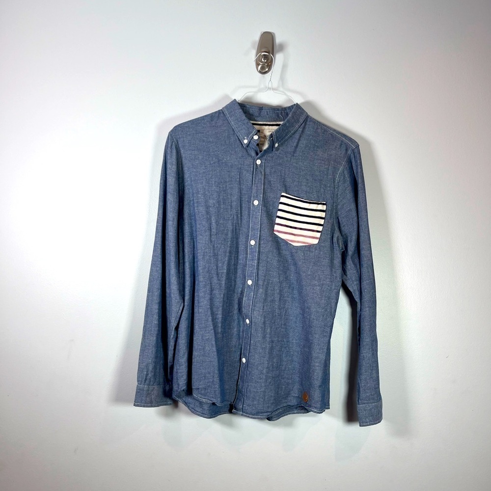 For the Native Youth Men’s Button up Cream Stripe Pocket Size Large
